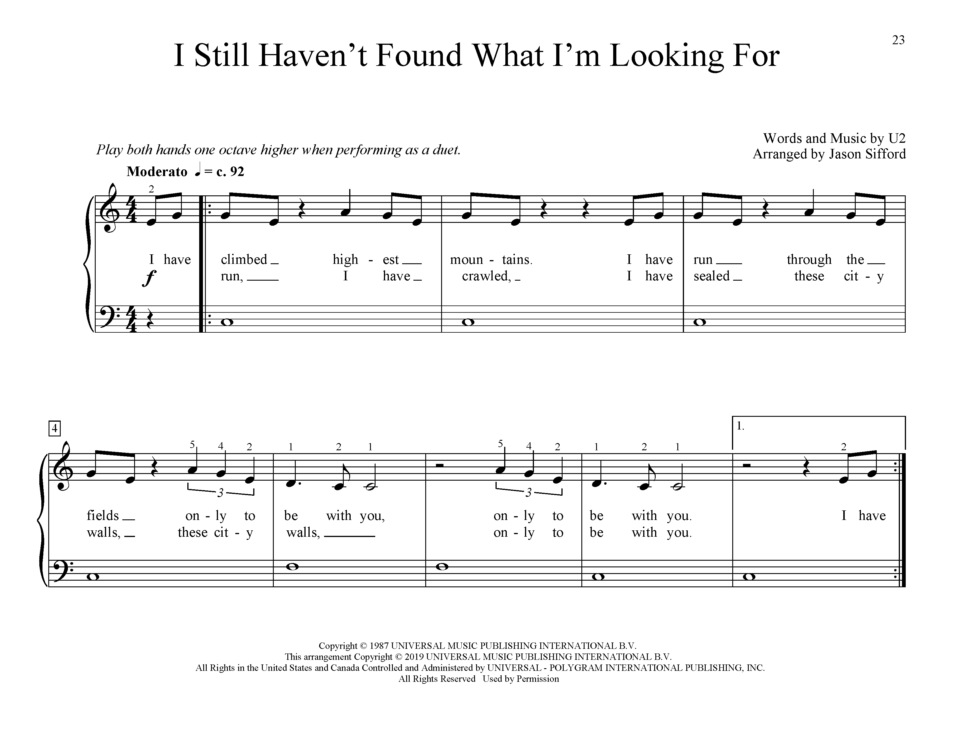 U2 I Still Haven't Found What I'm Looking For (arr. Jason Sifford) Sheet Music Notes & Chords for Educational Piano - Download or Print PDF