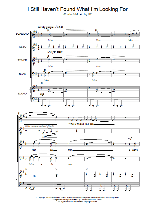 U2 I Still Haven't Found What I'm Looking For (arr. Jeremy Birchall) Sheet Music Notes & Chords for SATB - Download or Print PDF