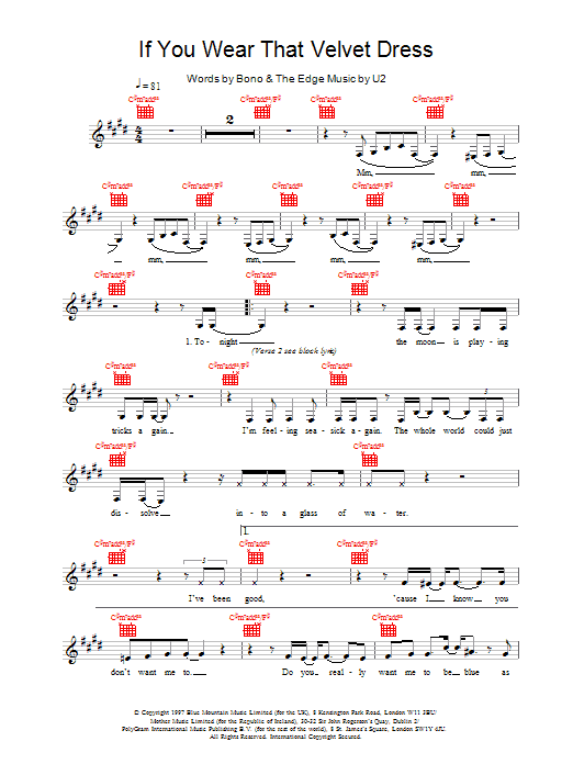 U2 If You Wear That Velvet Dress Sheet Music Notes & Chords for Melody Line, Lyrics & Chords - Download or Print PDF