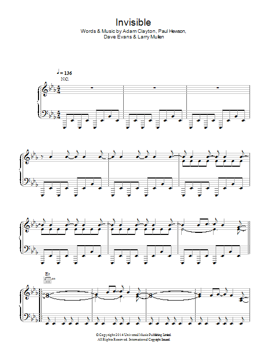 U2 Invisible Sheet Music Notes & Chords for Lyrics & Chords - Download or Print PDF