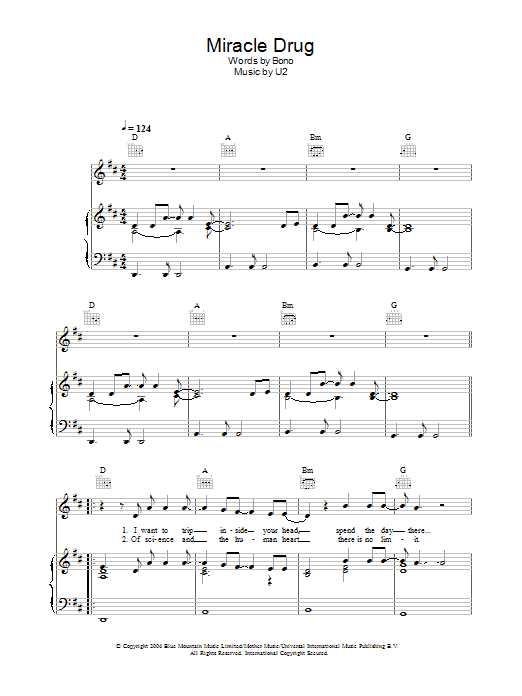 U2 Miracle Drug Sheet Music Notes & Chords for Guitar Tab - Download or Print PDF