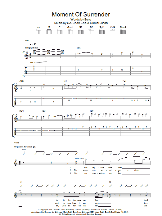 U2 Moment Of Surrender Sheet Music Notes & Chords for Guitar Tab - Download or Print PDF
