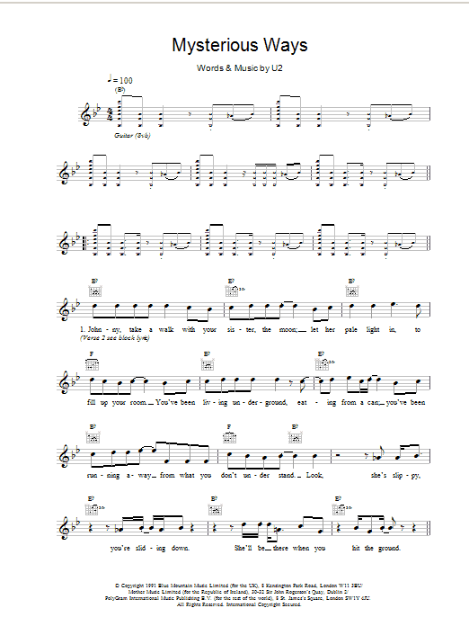 U2 Mysterious Ways Sheet Music Notes & Chords for Lyrics & Chords - Download or Print PDF