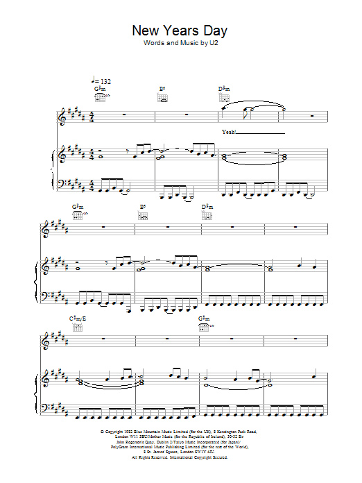 U2 New Year's Day Sheet Music Notes & Chords for Easy Piano - Download or Print PDF