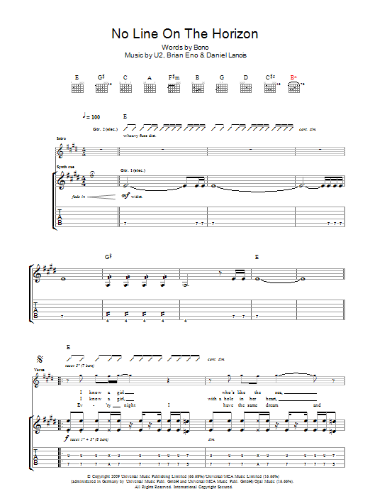 U2 No Line On The Horizon Sheet Music Notes & Chords for Guitar Tab - Download or Print PDF