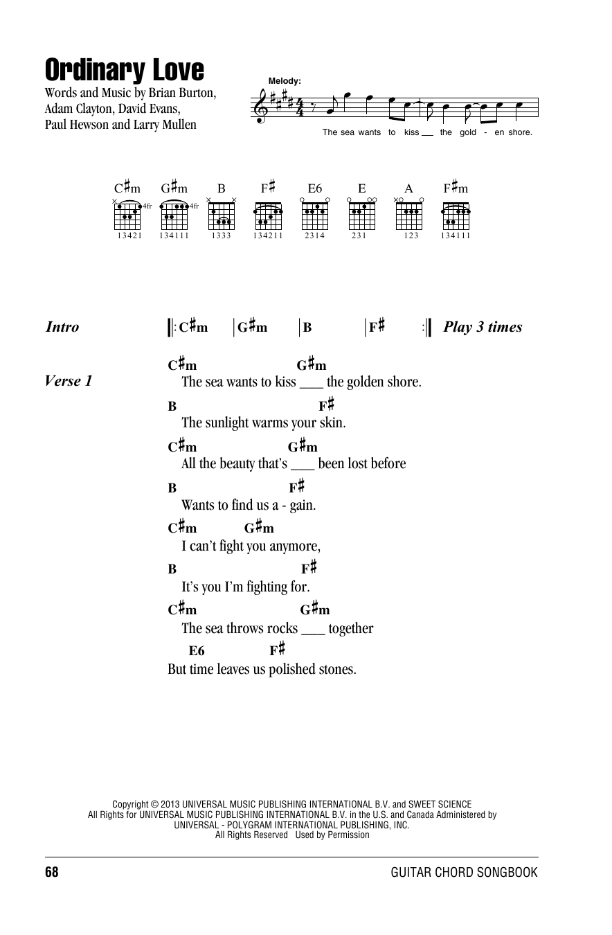 U2 Ordinary Love Sheet Music Notes & Chords for Lyrics & Chords - Download or Print PDF