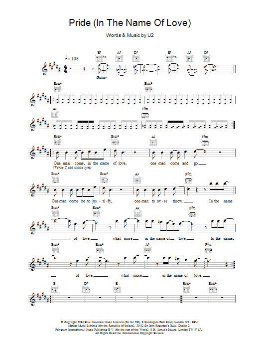 U2 Pride (In The Name Of Love) Sheet Music Notes & Chords for Guitar Tab - Download or Print PDF