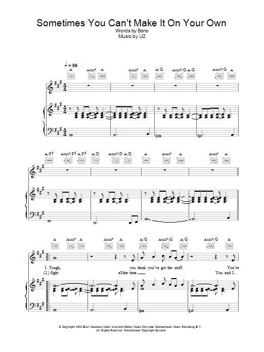 U2 Sometimes You Can't Make It On Your Own Sheet Music Notes & Chords for Guitar Tab - Download or Print PDF