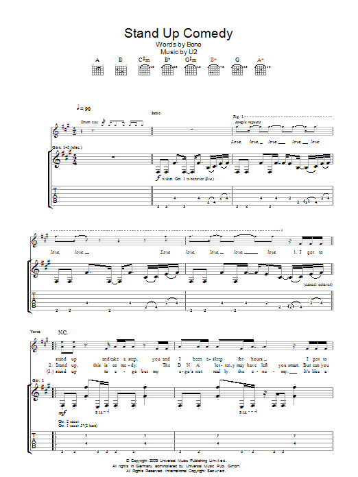 U2 Stand Up Comedy Sheet Music Notes & Chords for Guitar Tab - Download or Print PDF