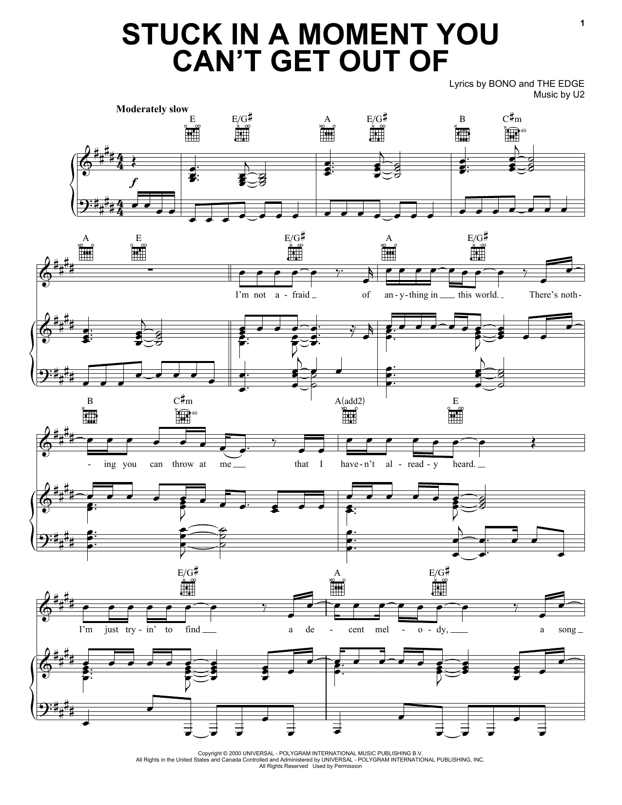 U2 Stuck In A Moment You Can't Get Out Of Sheet Music Notes & Chords for Easy Piano - Download or Print PDF