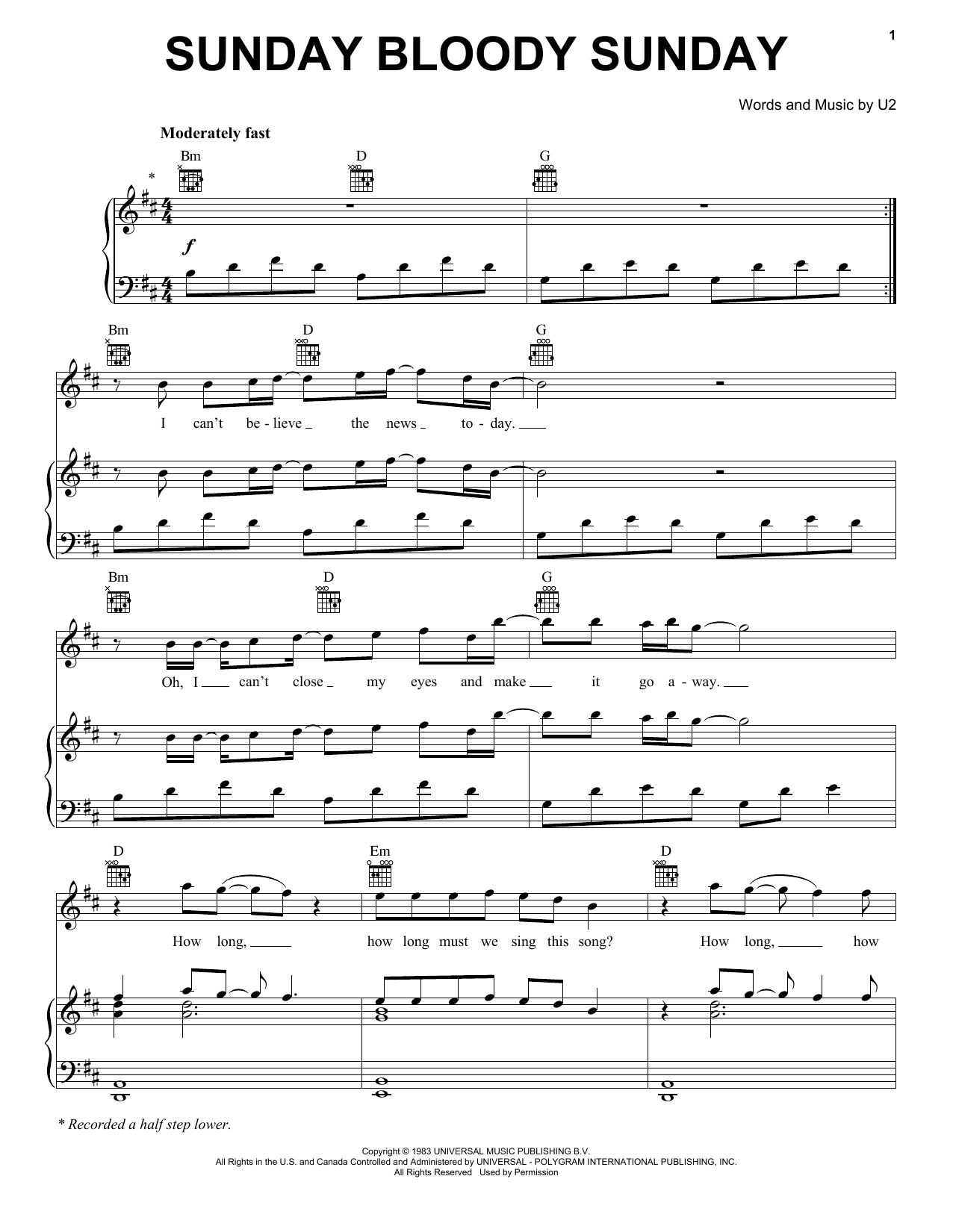 U2 Sunday Bloody Sunday Sheet Music Notes & Chords for Guitar Tab Play-Along - Download or Print PDF