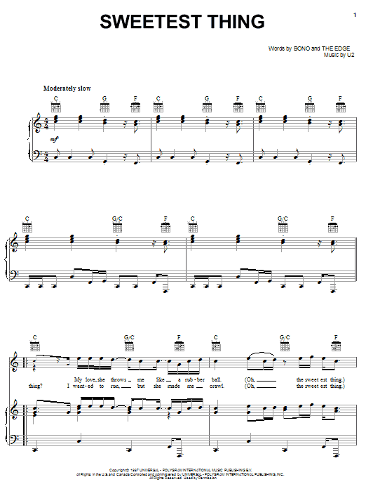 U2 Sweetest Thing Sheet Music Notes & Chords for Easy Piano - Download or Print PDF