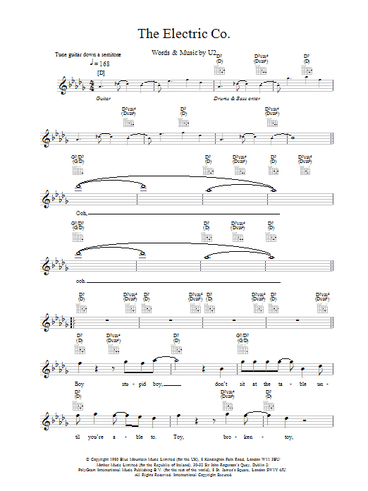 U2 The Electric Co. Sheet Music Notes & Chords for Melody Line, Lyrics & Chords - Download or Print PDF