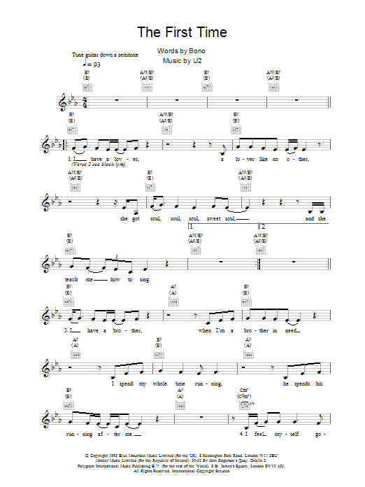 U2 The First Time Sheet Music Notes & Chords for Guitar Tab - Download or Print PDF