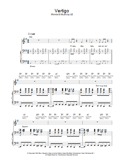 U2 Vertigo Sheet Music Notes & Chords for Lyrics & Chords - Download or Print PDF
