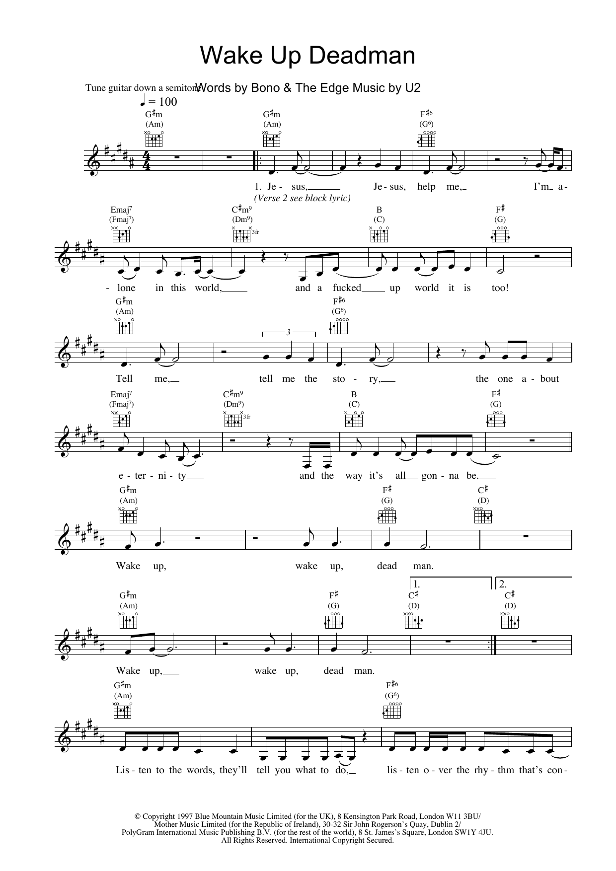 U2 Wake Up Dead Man Sheet Music Notes & Chords for Lead Sheet / Fake Book - Download or Print PDF