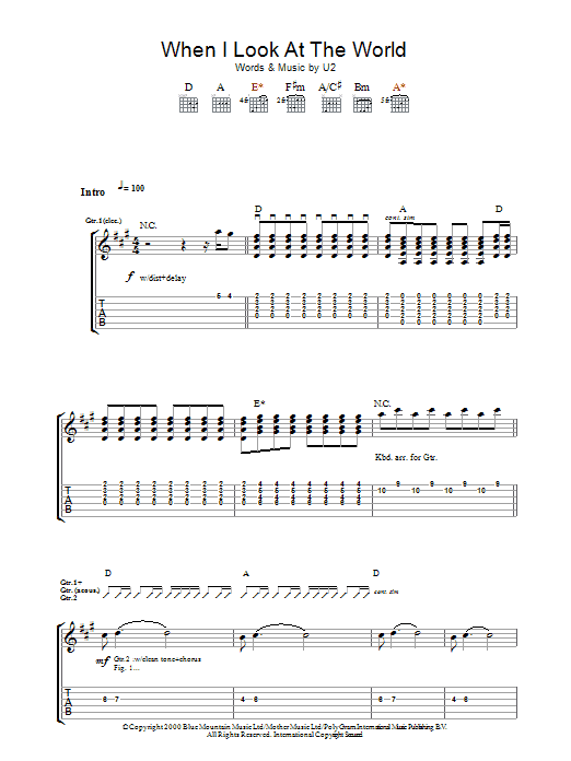 U2 When I Look At The World Sheet Music Notes & Chords for Guitar Tab - Download or Print PDF