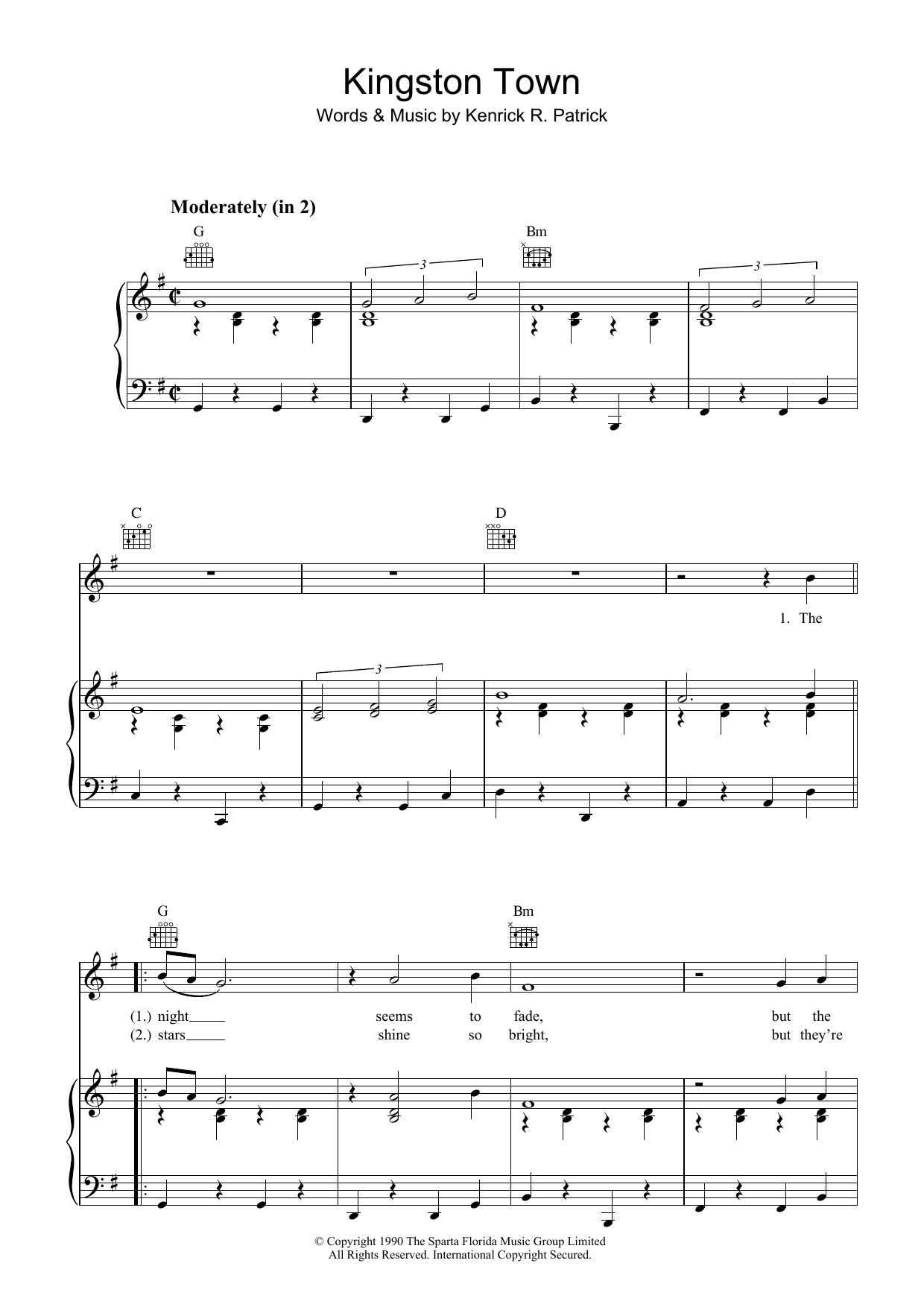 UB40 Kingston Town Sheet Music Notes & Chords for Piano, Vocal & Guitar (Right-Hand Melody) - Download or Print PDF