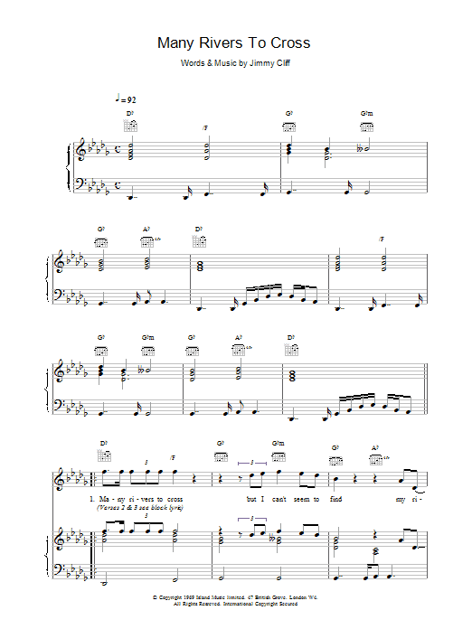 UB40 Many Rivers To Cross Sheet Music Notes & Chords for Piano, Vocal & Guitar (Right-Hand Melody) - Download or Print PDF