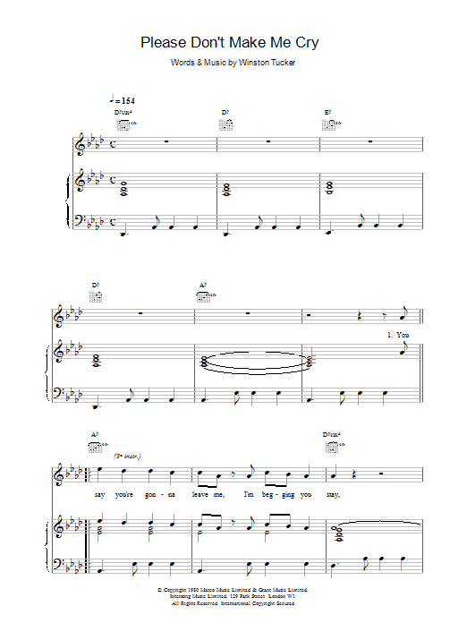 UB40 Please Don't Make Me Cry Sheet Music Notes & Chords for Piano, Vocal & Guitar (Right-Hand Melody) - Download or Print PDF