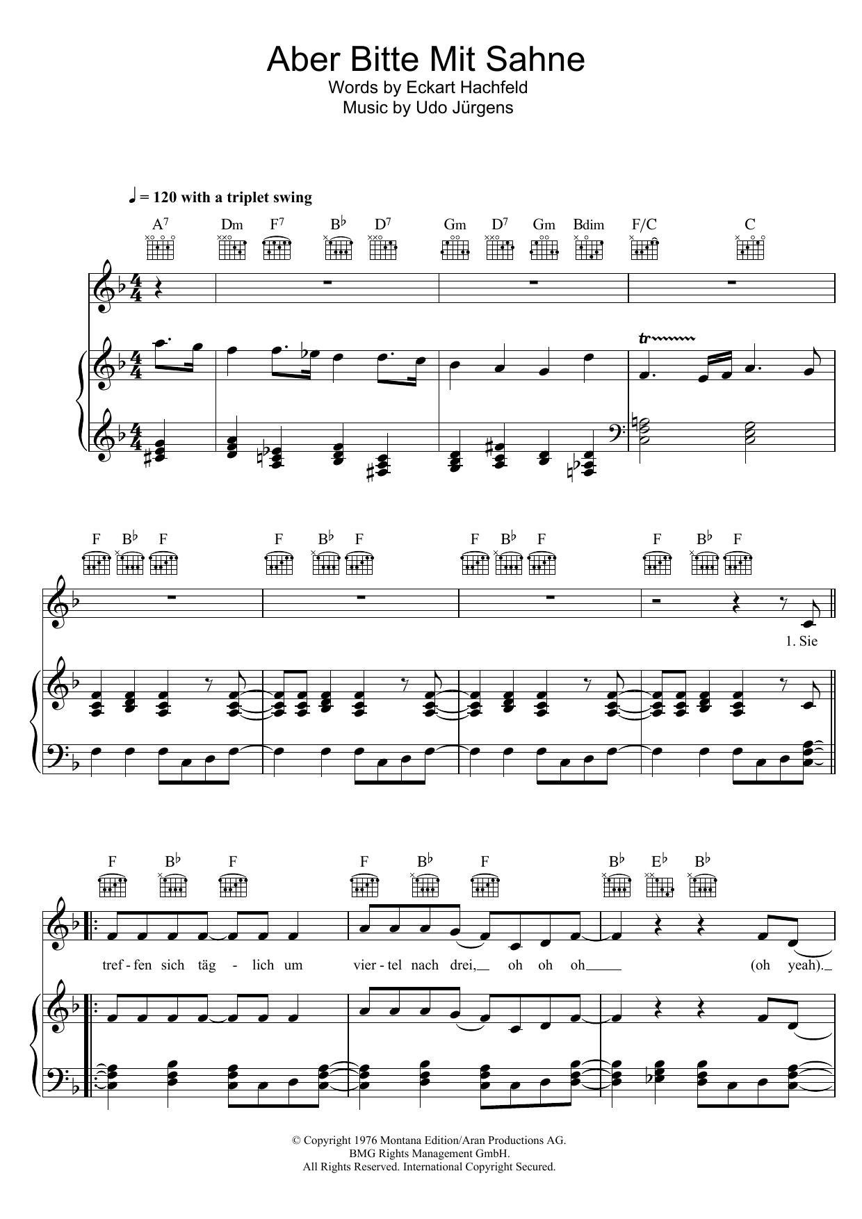 Udo Jurgens Aber Bitte Mit Sahne Sheet Music Notes & Chords for Piano, Vocal & Guitar (Right-Hand Melody) - Download or Print PDF