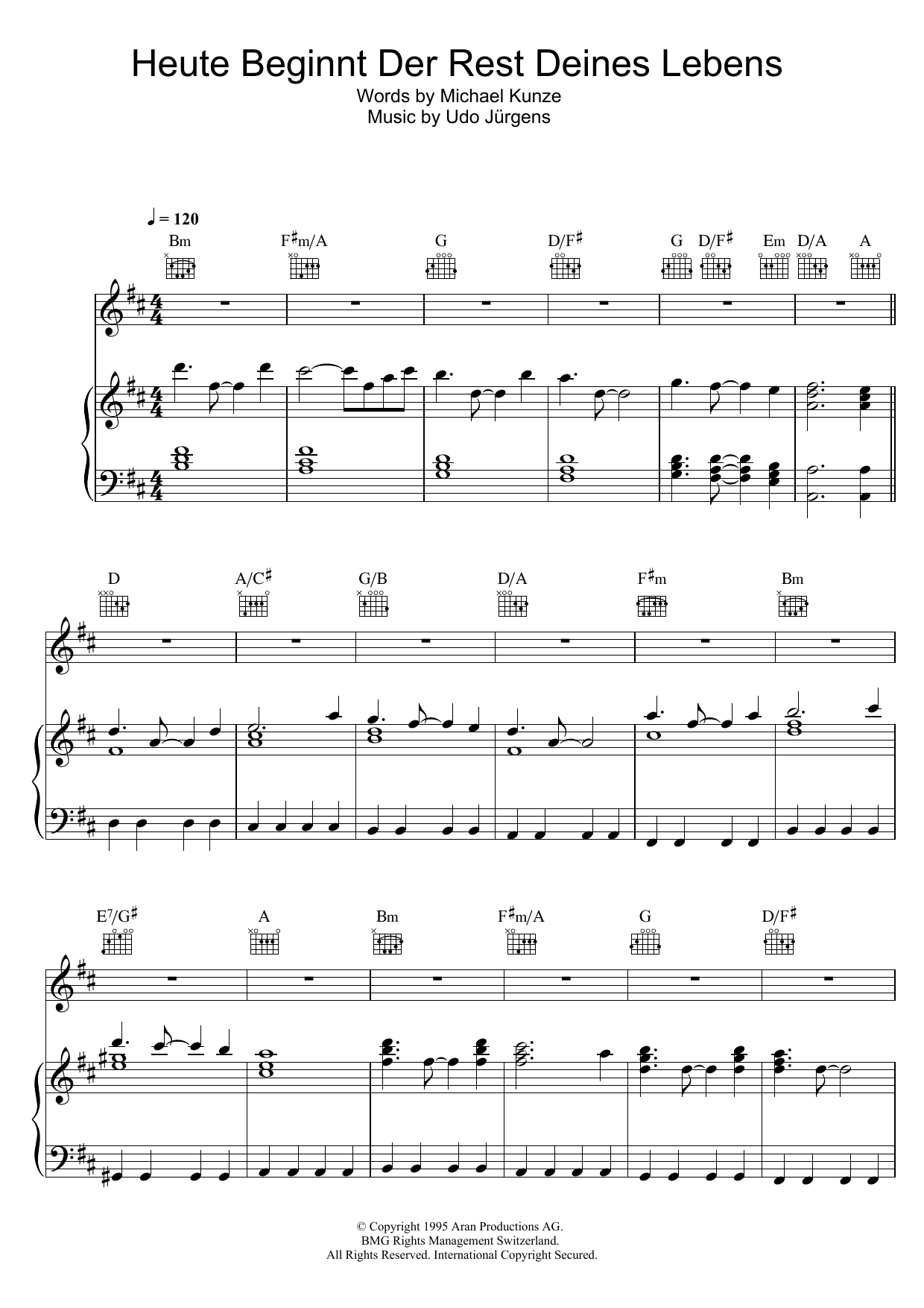 Udo Jurgens Heute Beginnt Der Rest Deines Lebens Sheet Music Notes & Chords for Piano, Vocal & Guitar (Right-Hand Melody) - Download or Print PDF
