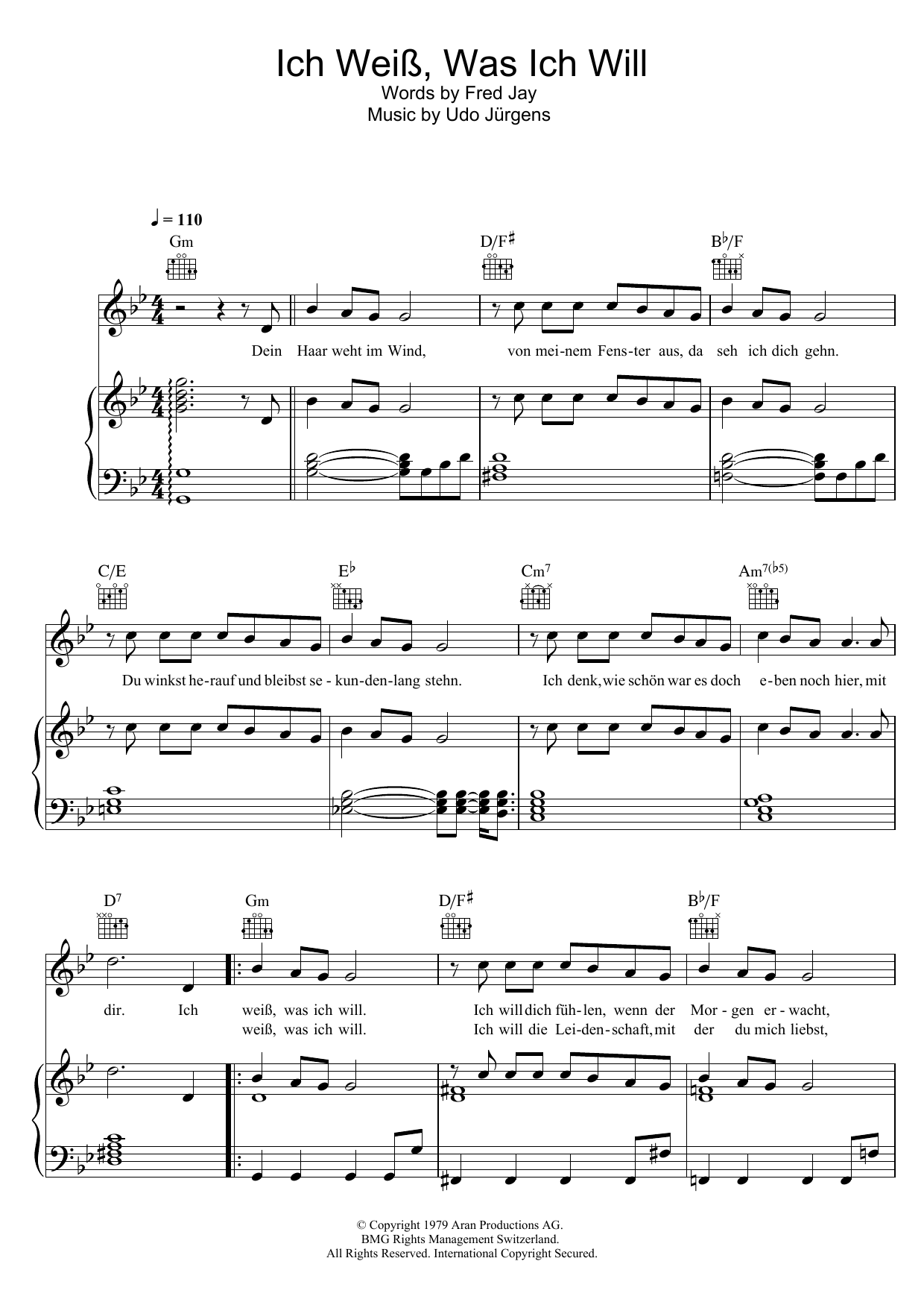 Udo Jurgens Ich Weiss, Was Ich Will Sheet Music Notes & Chords for Piano, Vocal & Guitar (Right-Hand Melody) - Download or Print PDF