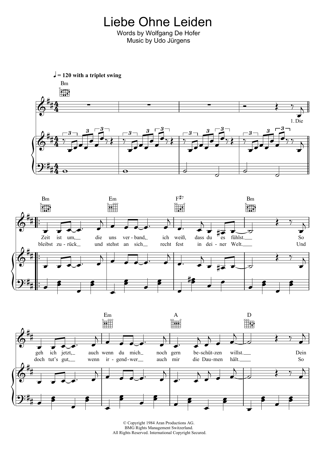 Udo Jurgens Liebe Ohne Leiden Sheet Music Notes & Chords for Piano, Vocal & Guitar (Right-Hand Melody) - Download or Print PDF