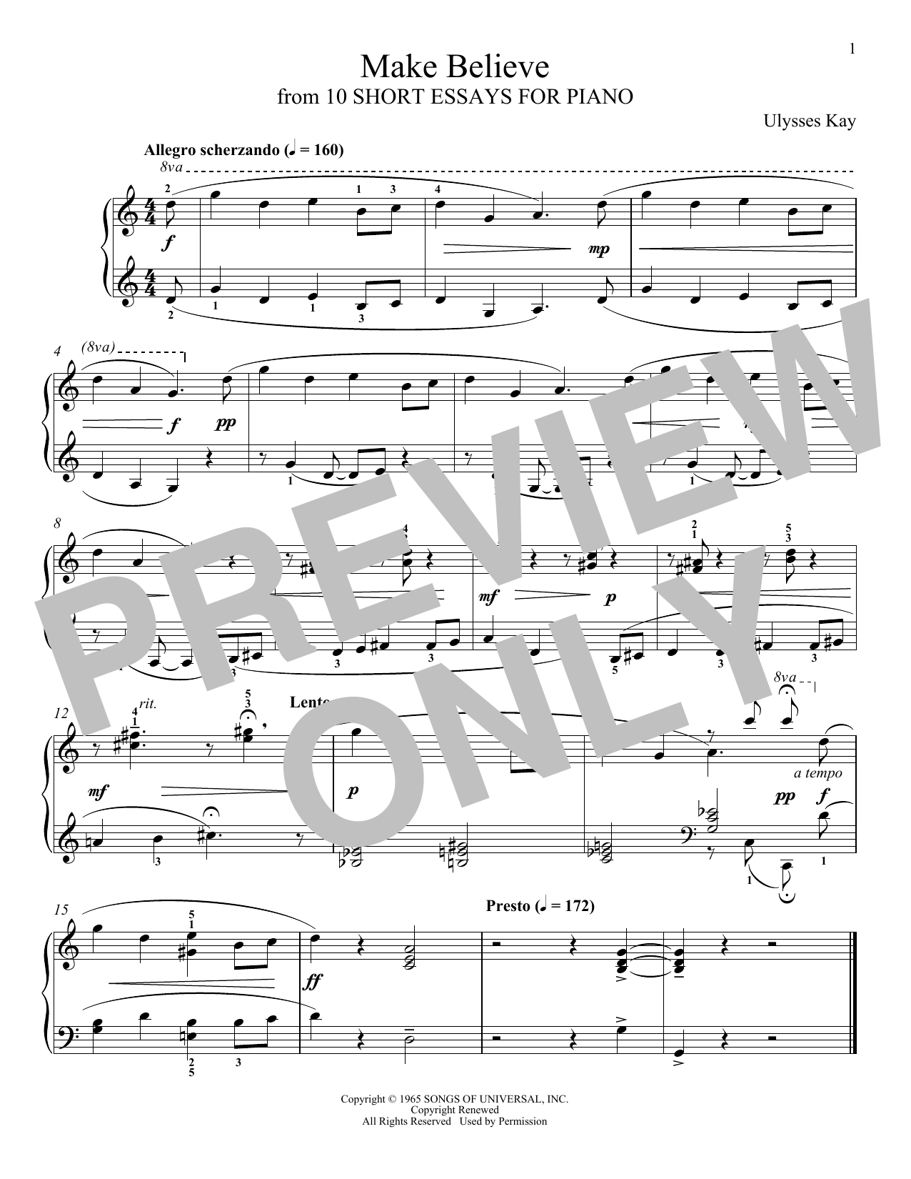 Ulysses Kay Make Believe Sheet Music Notes & Chords for Piano Solo - Download or Print PDF