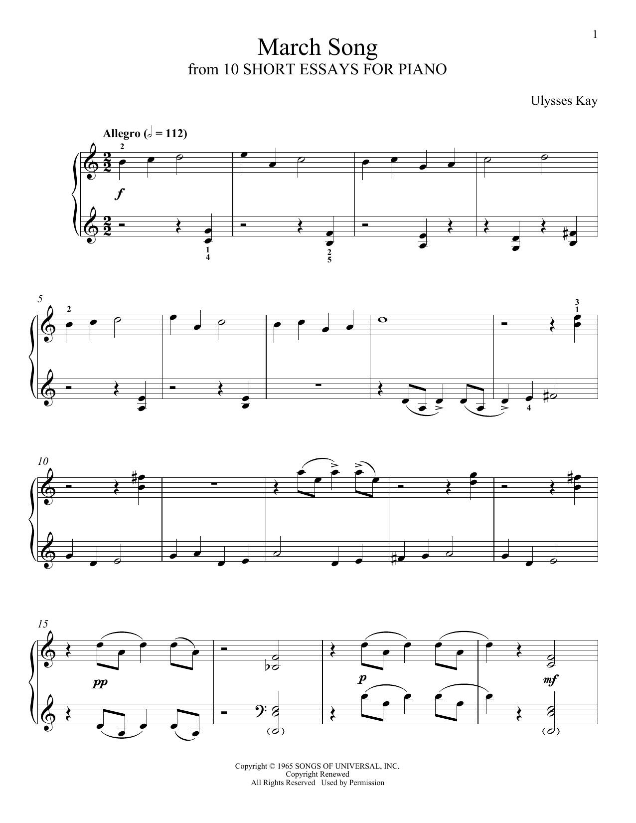 Ulysses Kay March Song Sheet Music Notes & Chords for Piano Solo - Download or Print PDF