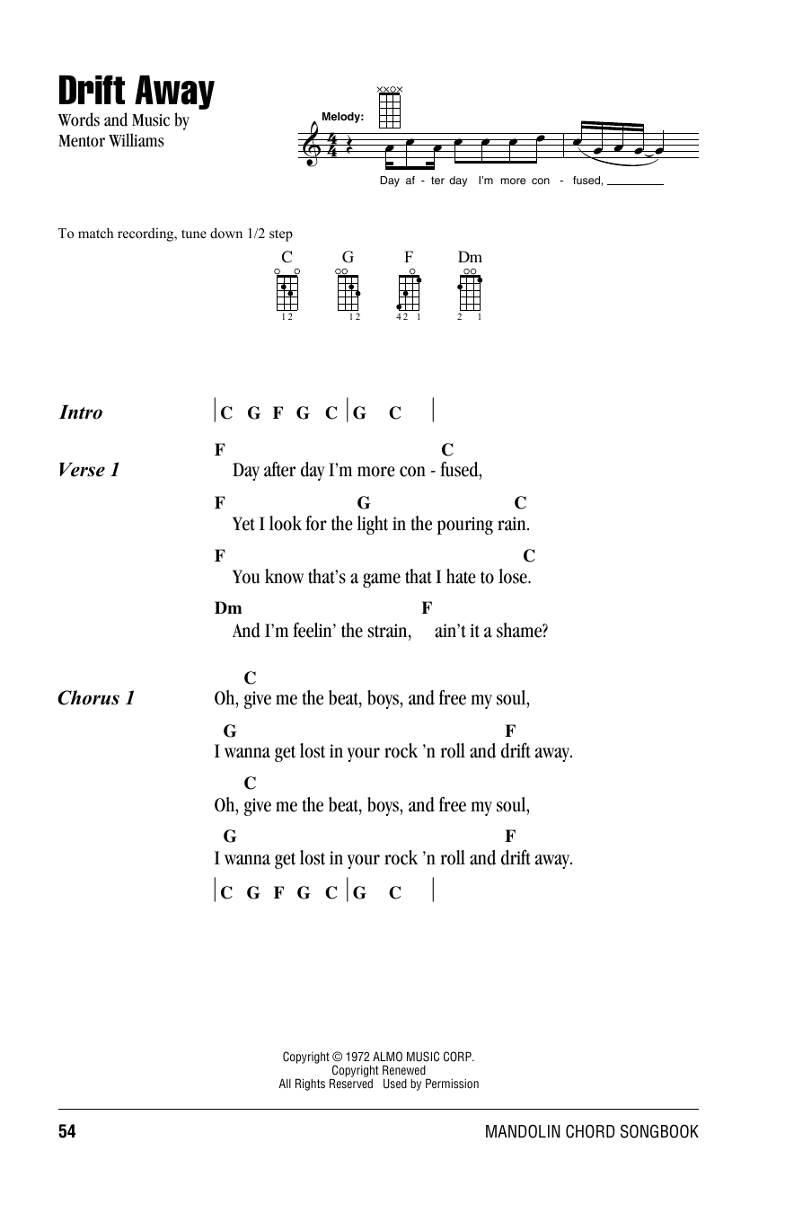 Uncle Kracker Drift Away (feat. Dobie Gray) Sheet Music Notes & Chords for Mandolin - Download or Print PDF
