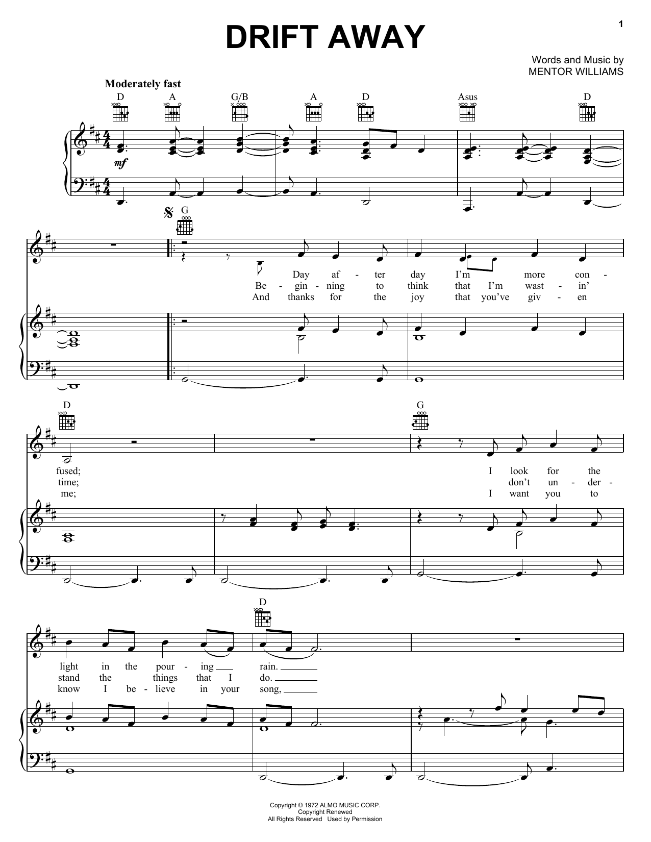 Uncle Kracker Drift Away sheet music notes and chords. Download Printable PDF.