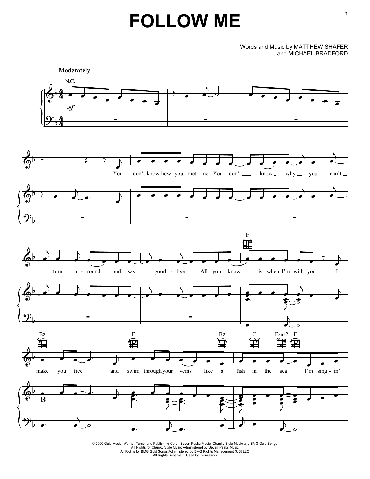 Uncle Kracker Follow Me Sheet Music Notes & Chords for Easy Guitar Tab - Download or Print PDF