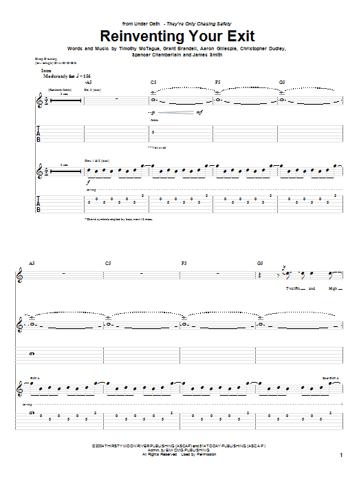 Underoath Reinventing Your Exit Sheet Music Notes & Chords for Guitar Tab - Download or Print PDF