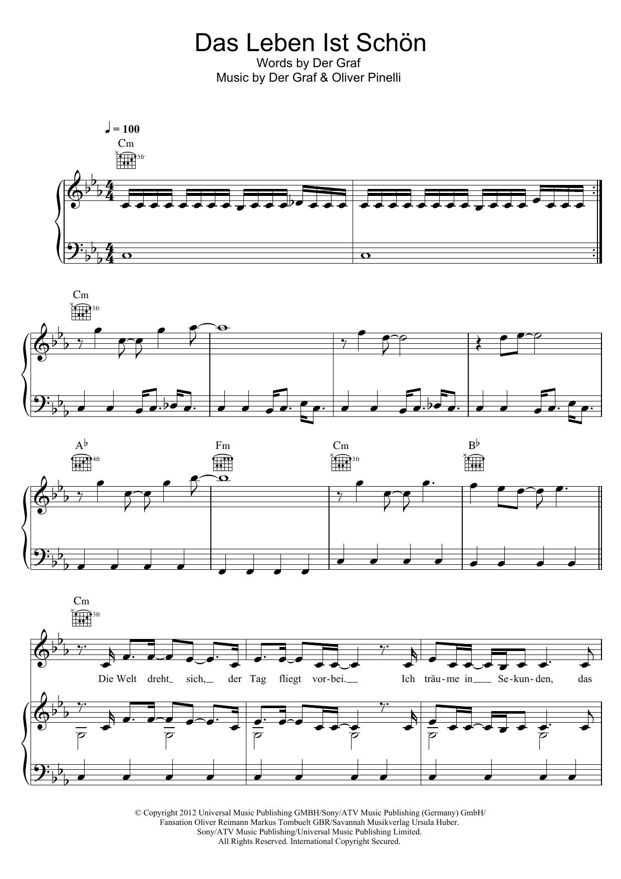 Unheilig Das Leben Ist Schon Sheet Music Notes & Chords for Piano, Vocal & Guitar (Right-Hand Melody) - Download or Print PDF