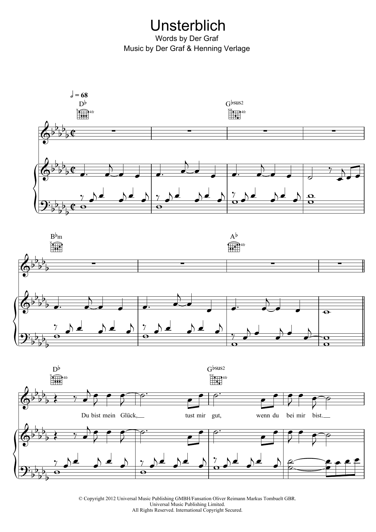 Unheilig Unsterblich Sheet Music Notes & Chords for Piano, Vocal & Guitar (Right-Hand Melody) - Download or Print PDF