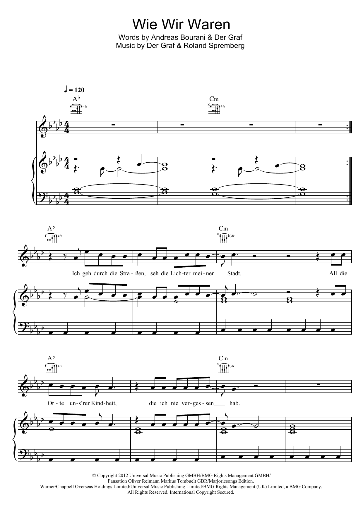 Unheilig Wie Wir Waren Sheet Music Notes & Chords for Piano, Vocal & Guitar (Right-Hand Melody) - Download or Print PDF