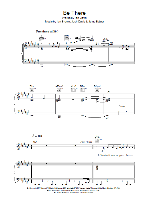 Unkle Be There (feat. Ian Brown) Sheet Music Notes & Chords for Piano, Vocal & Guitar - Download or Print PDF