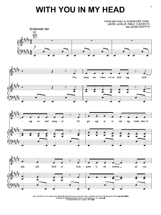 Unkle featuring The Black Angels With You In My Head Sheet Music Notes & Chords for Piano, Vocal & Guitar (Right-Hand Melody) - Download or Print PDF