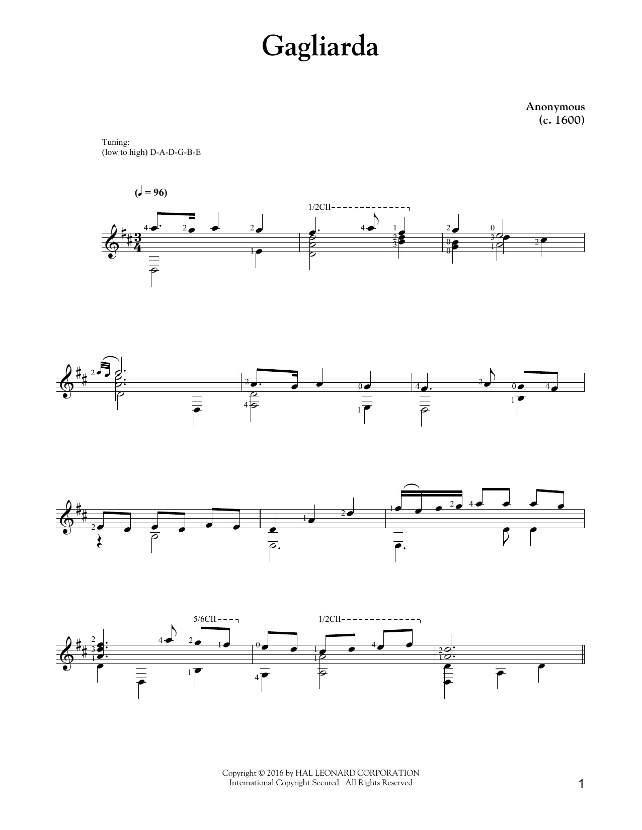 Unknown Gagliarda Sheet Music Notes & Chords for Guitar Tab - Download or Print PDF