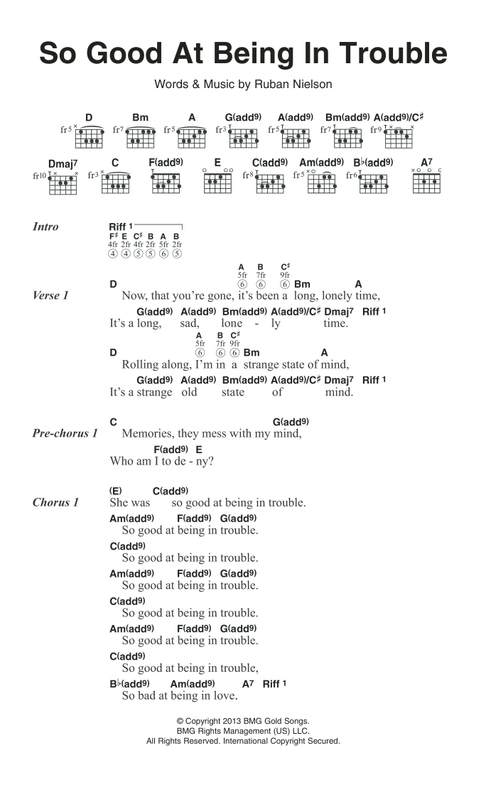 Unknown Mortal Orchestra So Good At Being In Trouble Sheet Music Notes & Chords for Guitar Chords/Lyrics - Download or Print PDF