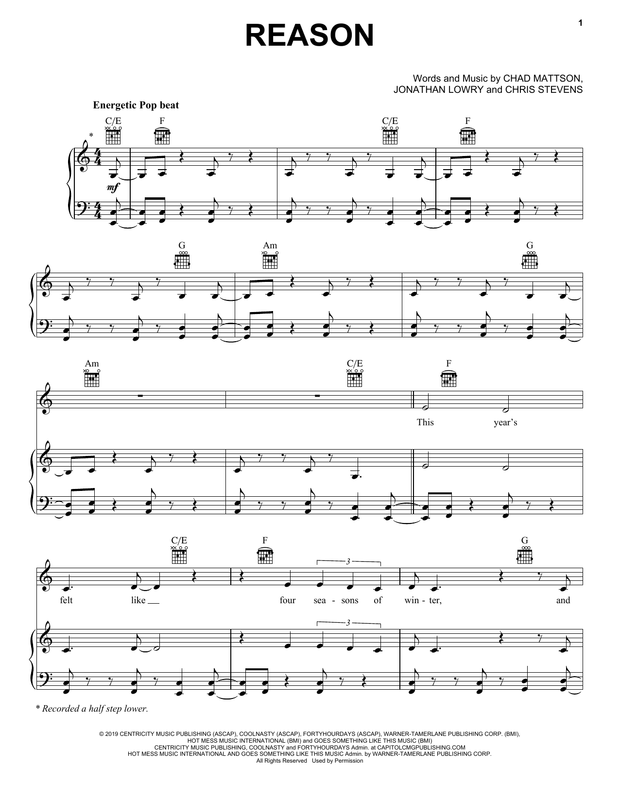 Unspoken Reason Sheet Music Notes & Chords for Piano, Vocal & Guitar (Right-Hand Melody) - Download or Print PDF