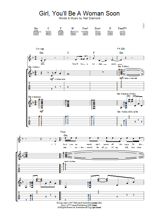 Urge Overkill Girl, You'll Be A Woman Soon (from Pulp Fiction) Sheet Music Notes & Chords for Guitar Tab - Download or Print PDF