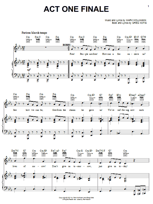 Urinetown (Musical) Act One Finale Sheet Music Notes & Chords for Piano, Vocal & Guitar (Right-Hand Melody) - Download or Print PDF