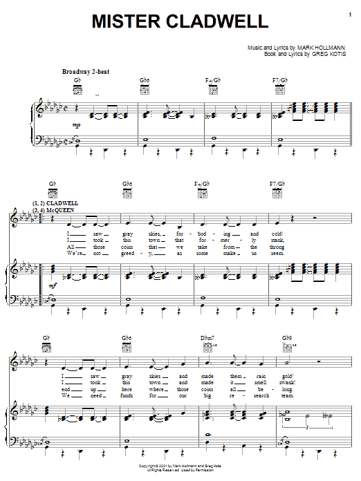 Urinetown (Musical) Mister Cladwell Sheet Music Notes & Chords for Piano, Vocal & Guitar (Right-Hand Melody) - Download or Print PDF