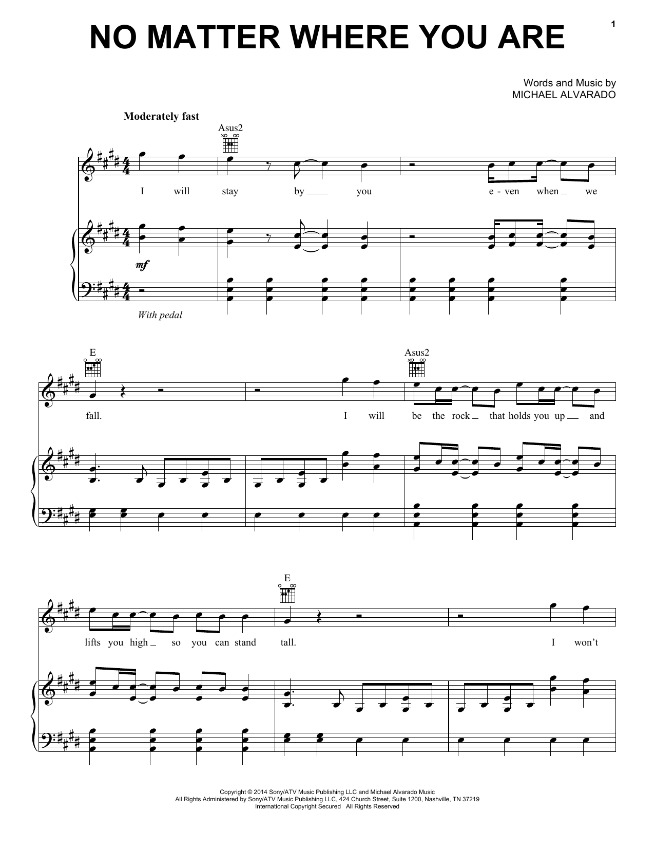 Us The Duo No Matter Where You Are Sheet Music Notes & Chords for Piano, Vocal & Guitar (Right-Hand Melody) - Download or Print PDF