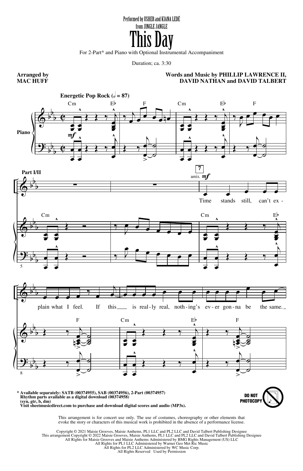 Usher and Kiana Ledé This Day (from Jingle Jangle) (arr. Mac Huff) Sheet Music Notes & Chords for SATB Choir - Download or Print PDF
