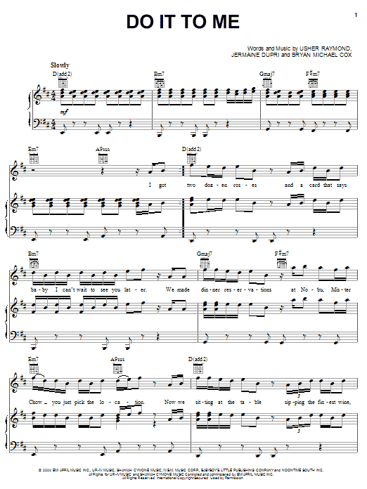 Usher Do It To Me Sheet Music Notes & Chords for Piano, Vocal & Guitar (Right-Hand Melody) - Download or Print PDF