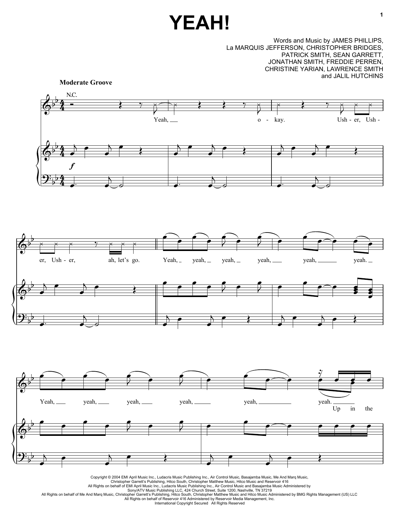 Usher featuring Lil Jon & Ludacris Yeah! Sheet Music Notes & Chords for Piano, Vocal & Guitar (Right-Hand Melody) - Download or Print PDF