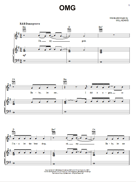 Usher featuring will.i.am OMG Sheet Music Notes & Chords for Piano, Vocal & Guitar (Right-Hand Melody) - Download or Print PDF